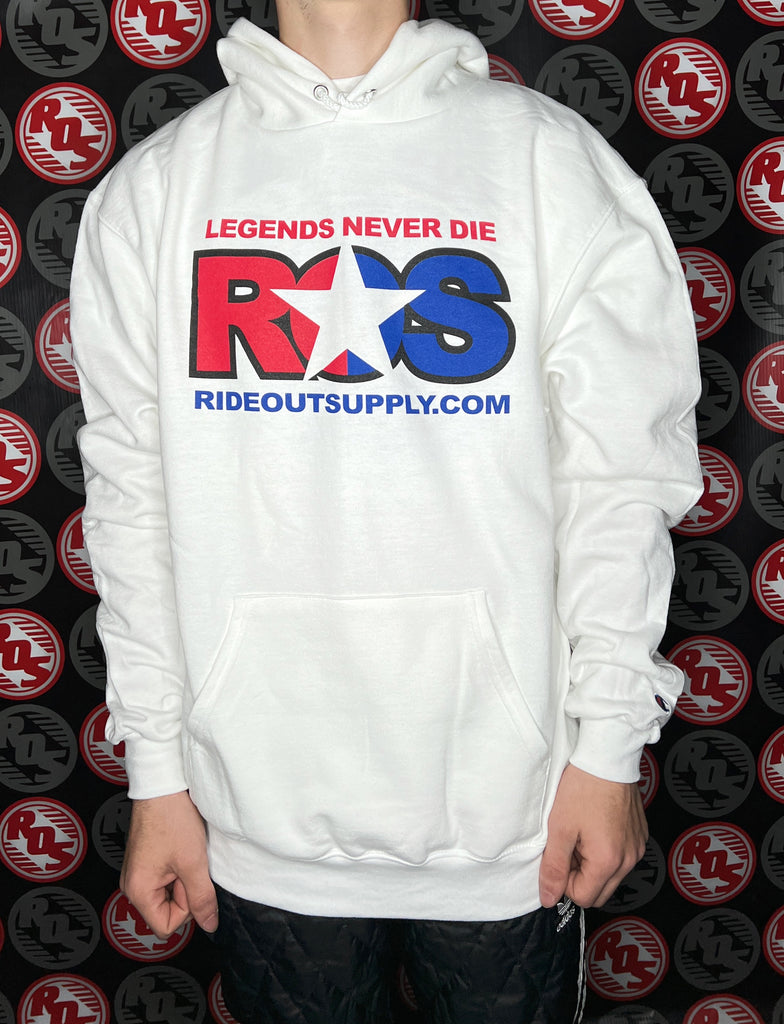 Legends never best sale die white hoodie